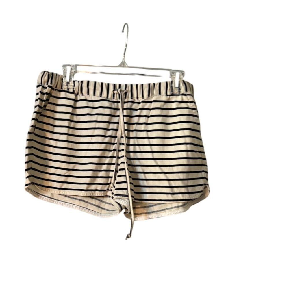 J Crew Women's Size Medium Linen Blend Shorts Black White Stripe